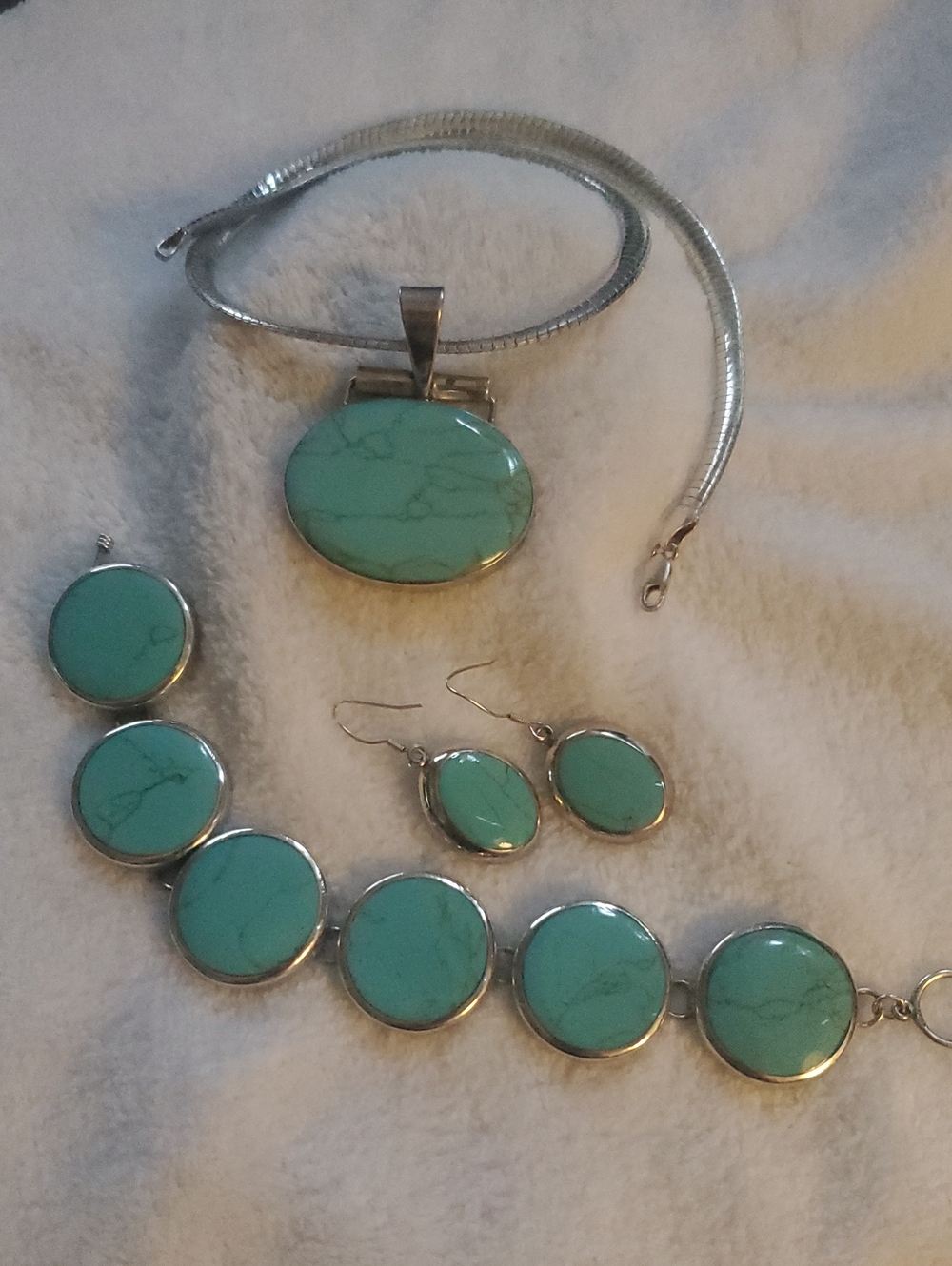 Milor 925 Turquoise 3 piece set Bracelet, Necklace, and Earrings Set